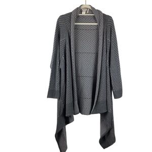 LOGO Lori Goldstein Grey Textured Open Cardigan Sweater